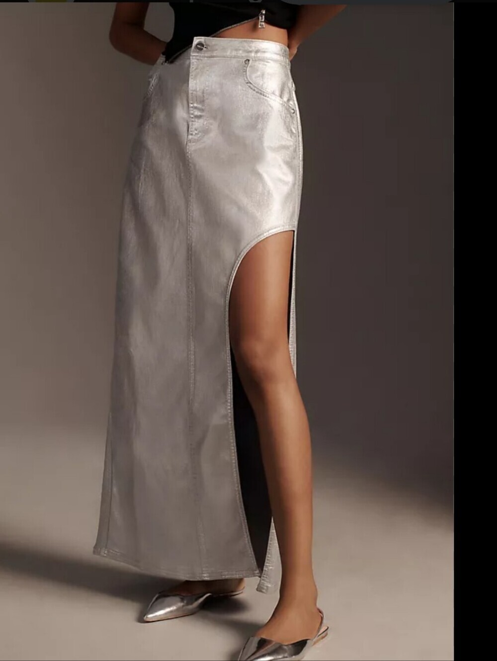 Anthropologie Pilcro Side-Slit Maxi Skirt in Silver